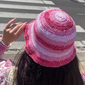 Pink Crochet Bucket Hat – Handmade Summer Sun Hat – Boho Beach Accessory – Lightweight Breathable 100% Cotton Hat