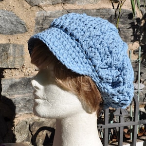 Crocheted Newsboy Hat - Light blue Cotton Crochet Hat - Summer Accessories