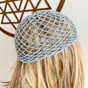 Crochet Blue Mesh Hat, baby blue Skull Cap, Netted Mesh Beanie, Handmade hat, Mesh Beanie