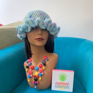 Light Blue Rainbow Speckle Crochet Ruffle Bucket Hat Unisex~ Ready To Ship