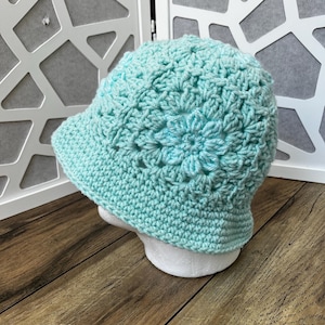 Light blue crocheted bucket hat