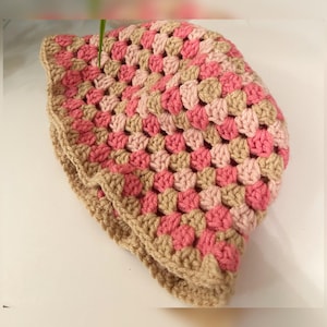 Pink crocheted bucket hat