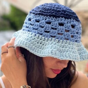 Blue Crochet Bucket Hat