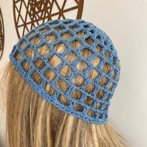 Denim Jeans Blue Crochet Velvet Mesh Hat, All Color Skull Cap, Netted Mesh Beanie, Handmade hat, Mesh Beanie