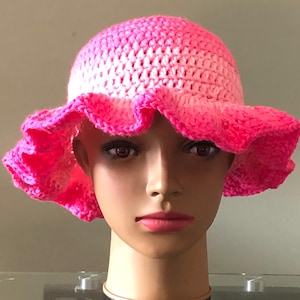 Bucket Hat/  Hot Pink Hat/ Crochet Bucket Hat/ Crochet Beanie Hat/ Floppy Hat/ Wavy Hat/ Crochet/  Ruffled Hat
