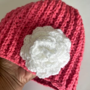 Crochet Hat With Brooch, Womens Hat, Pink Crochet Beannie With Detachable Rose Brooch, Winter Knit Hat, Valentines Day Hat, Gift For Wife