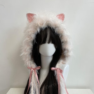 Pink Lovely Rabbit Long Ear Hat. Knitted Crochet  Bunny Women Hat.Handmade Cosplay Custom Hat Gift.A0216